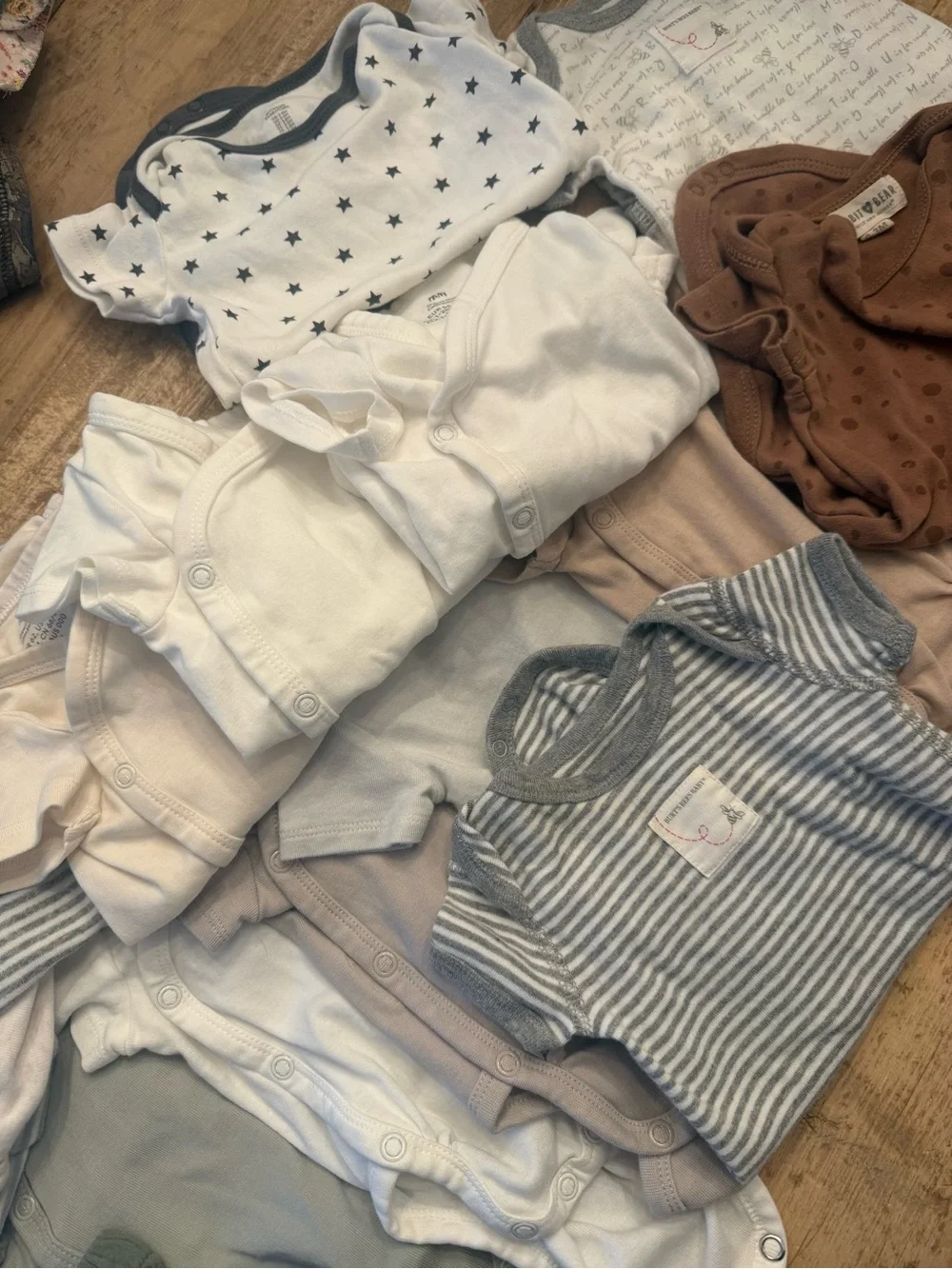 Neutral Striped and Solid Baby Onesie Set - Soft Blue, White, Cream & Green